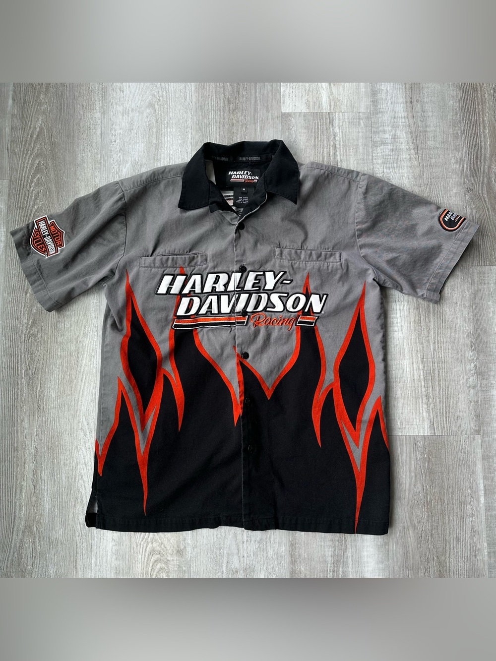 Harley Davidson Racing Short Sleeve Button Down Racing Mechanic Shirt